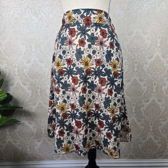 Roolee Size XS Earth Toned Floral Print A-Line Skirt Elastic Back Side Zip Lined - Picture 1 of 11